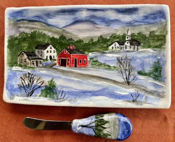 Pottery Serving Dish with Matching Knife