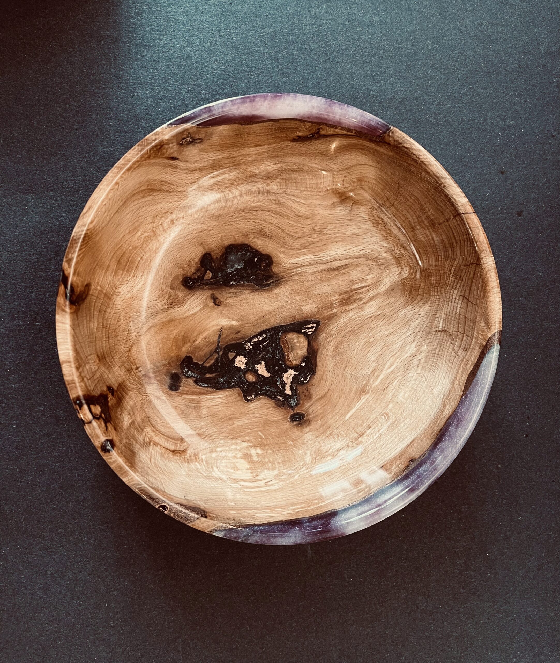 Wooden Bowl of Spalted Beech with Copper and Resin - Image 2
