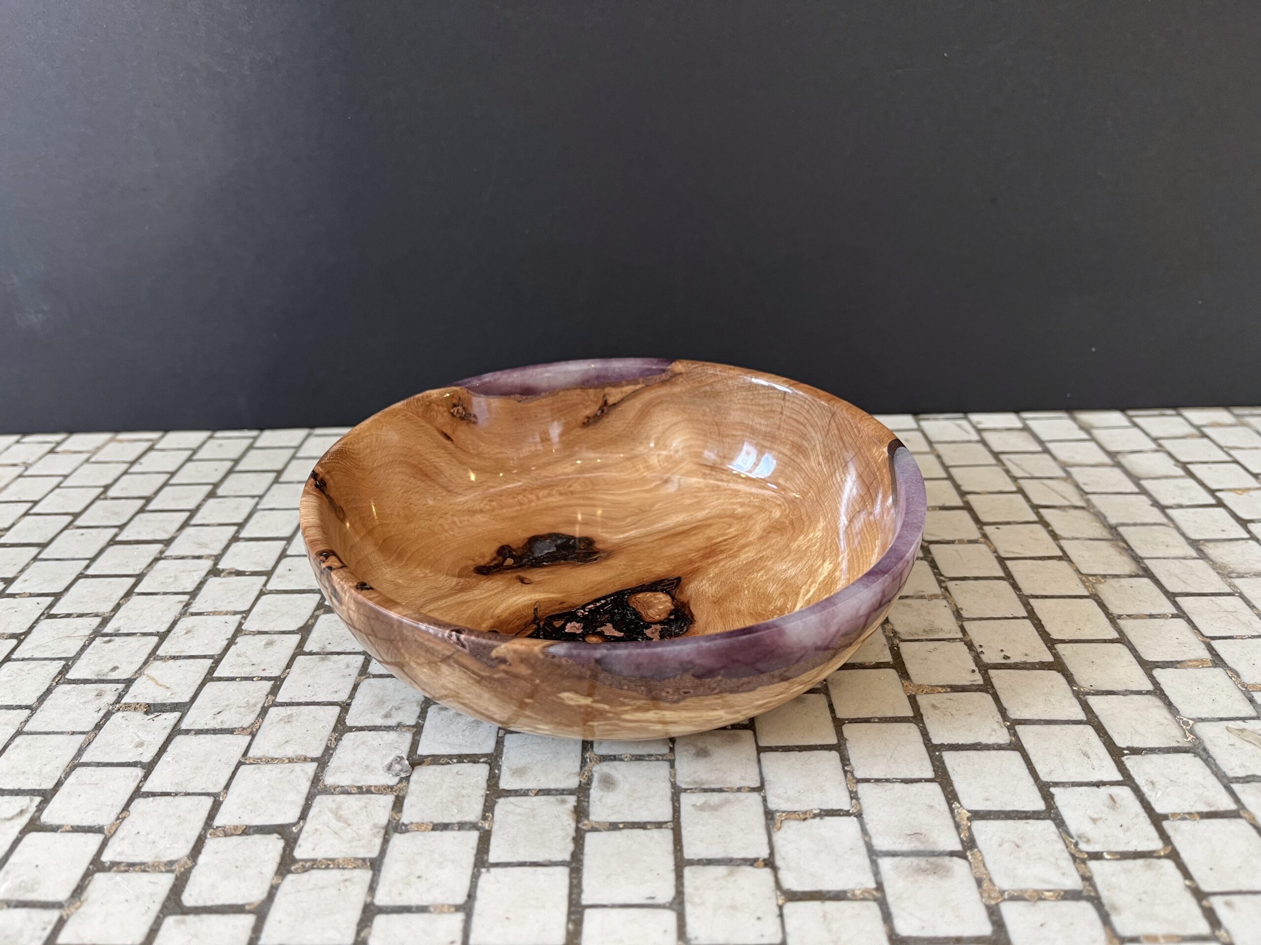 Wooden Bowl of Spalted Beech with Copper and Resin