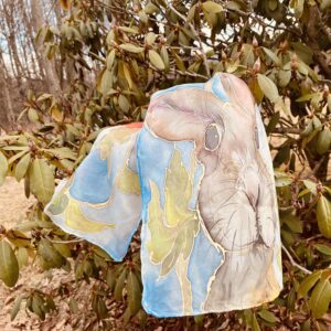 Handpainted Bunny & Flowers Scarf by Terri Flowers